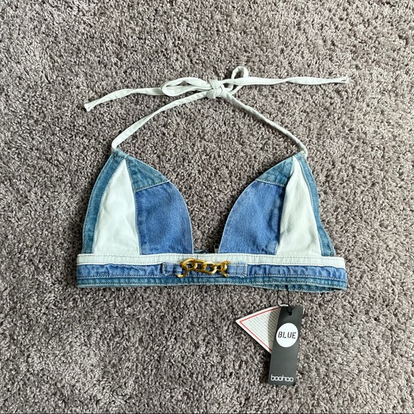 NEW Patchwork Denim Halter Top - Picture 8 of 9